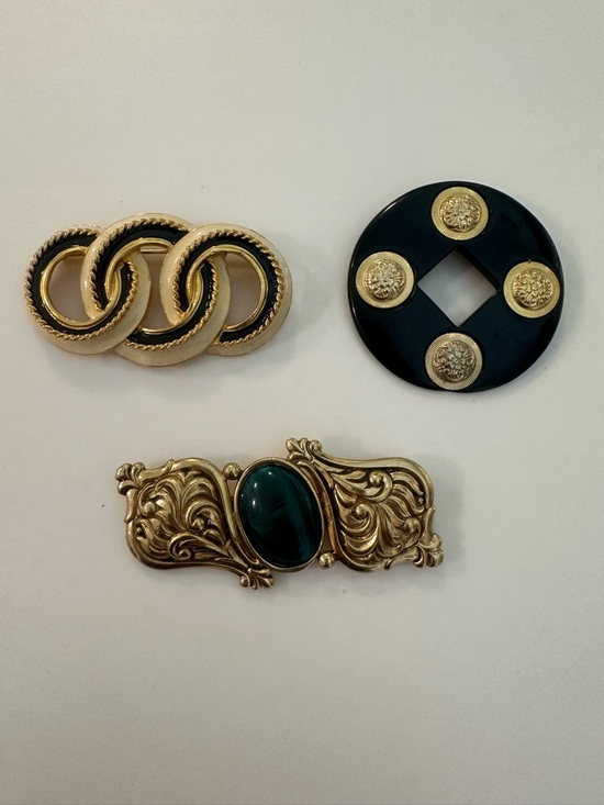 Ginnie Johansen Jewelry - VTG Ginnie Johansen Brooch Lot (3) Signed GJD 80s Runway Statement Gold Black